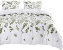 Load image into Gallery viewer, Leaves Comforter Set, Green Plant Botanical Tree Leaf Pattern Printed on White - EK CHIC HOME