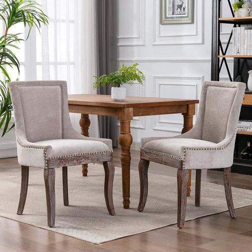 Set of 2 Solid Wood Fabric Upholstered Dining Chair Soft Comfortable - EK CHIC HOME