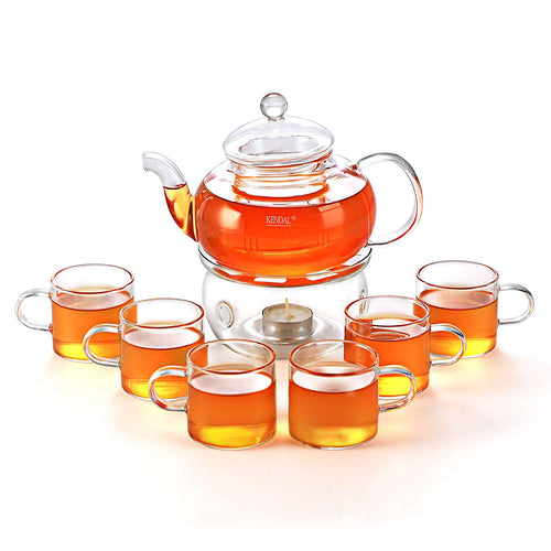 27 oz Glass Filtering Tea Maker Teapot with a Warmer and 6 Tea Cups - EK CHIC HOME