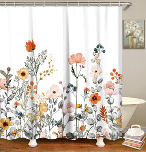 Floral Shower Curtain Set with 12 Hooks Watercolor 72" X 72" - EK CHIC HOME