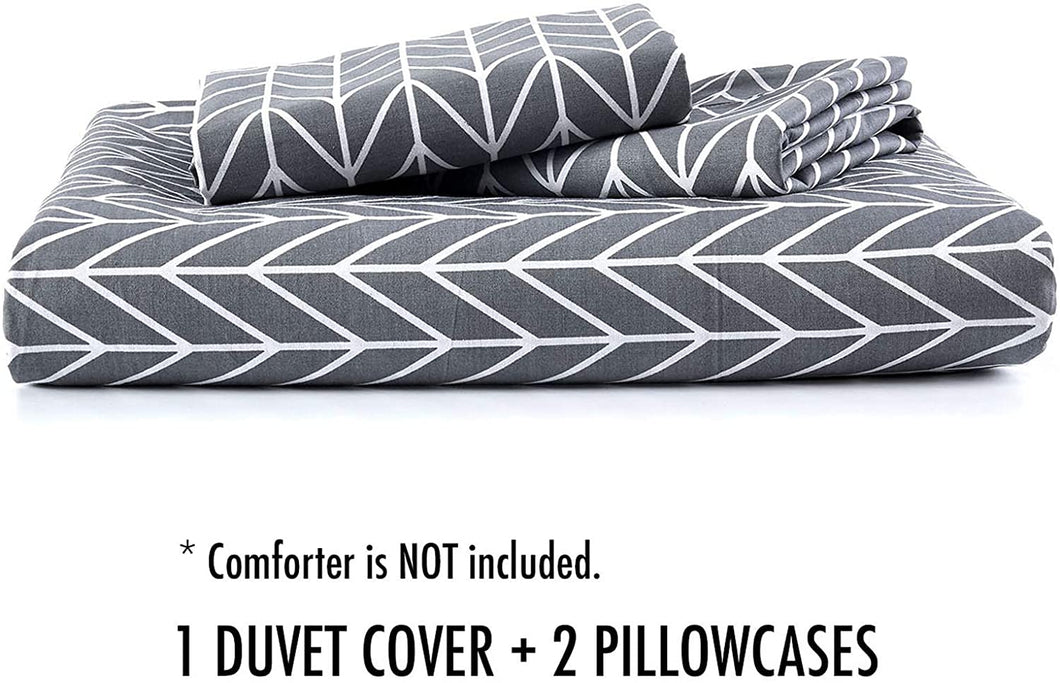 Gray Chevron Duvet Cover Set, 100% Cotton Bedding, Zig Zag - EK CHIC HOME