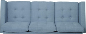 Contemporary Tufted Fabric 3 Seater Sofa, Blue and Dark Brown - EK CHIC HOME
