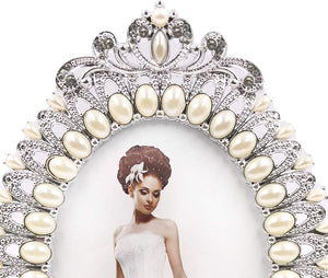 Pearl Crown Wedding Photo Frame - Anniversary Valentines Day Gift  (Silver, 5x7")) - EK CHIC HOME
