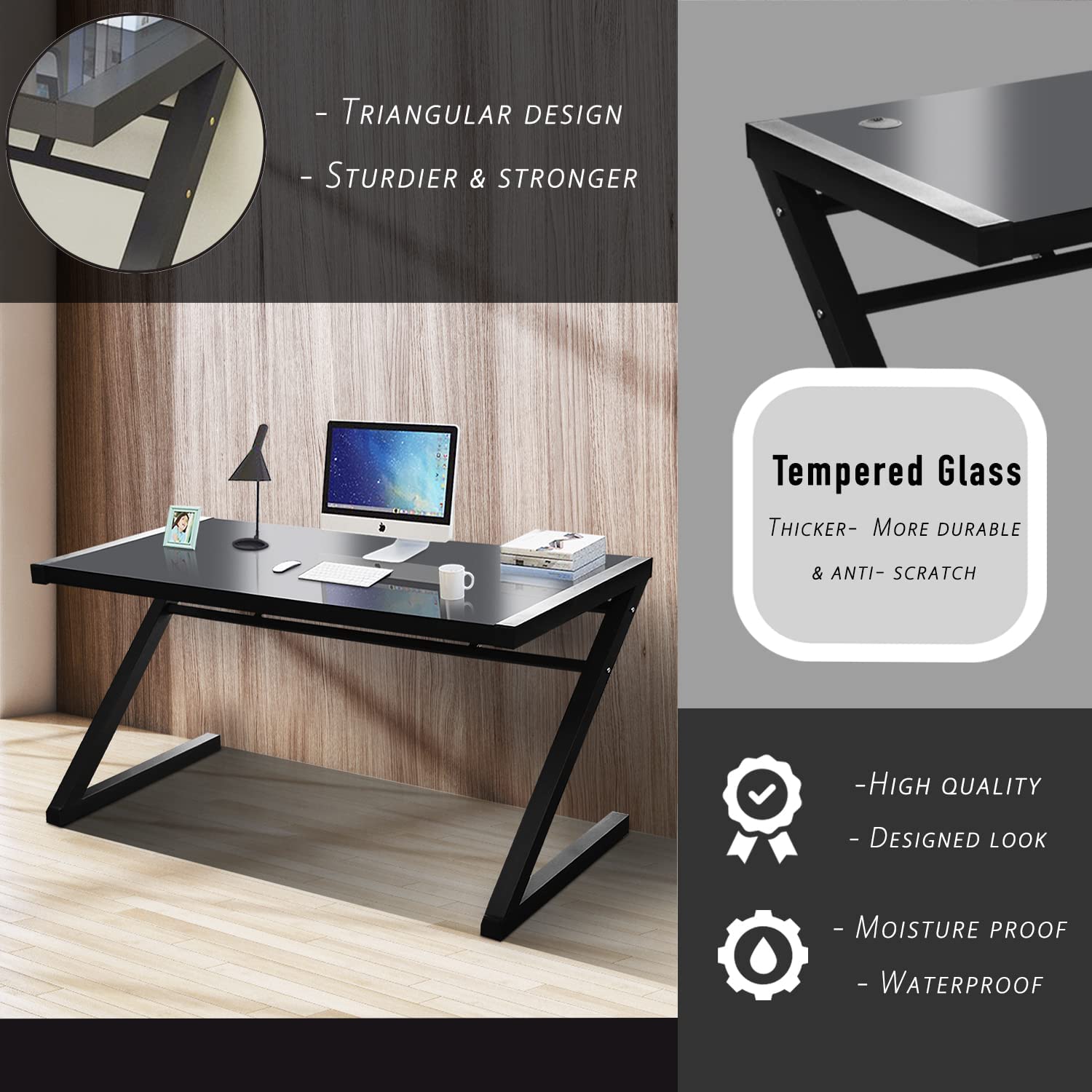 Z Type Computer Table Z Shape Computer Desk Modern Tempered Glass