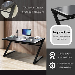 Z Shape Computer Desk Modern Tempered Glass - EK CHIC HOME