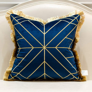 Navy Blue Gold Striped Cushion Cases Luxury European Throw Pillow Covers - EK CHIC HOME