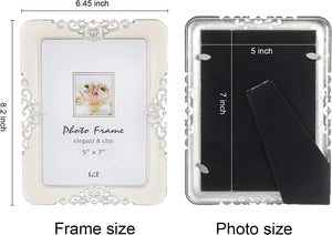 Silver Metal with Ivory Enamel and Crystals 5 x 7 Inch Photo Frame - EK CHIC HOME