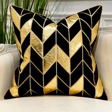 Load image into Gallery viewer, Navy Blue Gold Striped Cushion Cases Luxury European Throw Pillow Covers - EK CHIC HOME