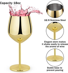 Stainless Steel Wine Glasses Set of 4, 18oz - EK CHIC HOME