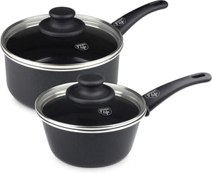 Ceramic Nonstick, 1QT and 2QT Saucepan Pot Set with Lids - EK CHIC HOME