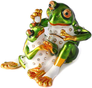 Hand Painted Enameled Frog Style Decorative Hinged Jewelry Trinket Box - EK CHIC HOME