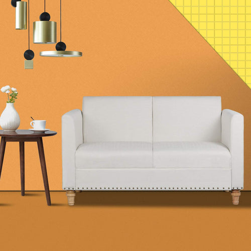 Mid Century Modern Linen Fabric Loveseat Sofa/Couch, 2-seat Loveseats with Arms - EK CHIC HOME