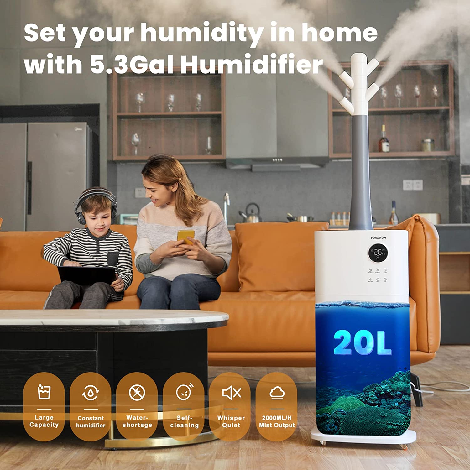 5.3 Gal/20L Large Humidifier Commercial 2024 Industrial Humidifiers for 2000 sq ft