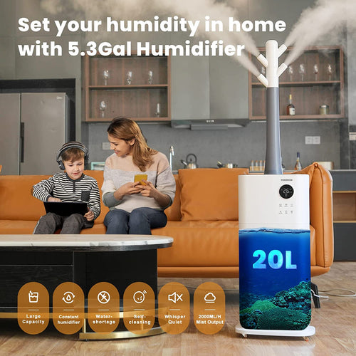 Large Humidifiers Whole House Commercial Industrial Humidifier, 5.3Gal/20L - EK CHIC HOME