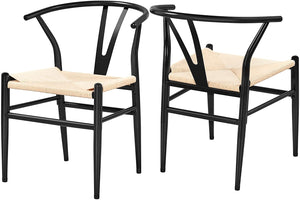 Set of 2 Weave Arm Chair Mid-Century Metal Dining Chair Y-Shaped - EK CHIC HOME