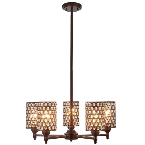 5 Light Crystal Chandelier Lighting with Brown Finish - EK CHIC HOME