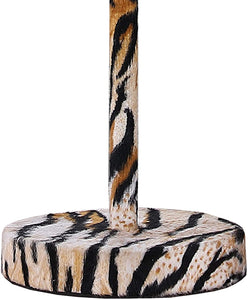 Fabric Wrapped Table Lamp with Striped Animal Print, Brown, Black - EK CHIC HOME