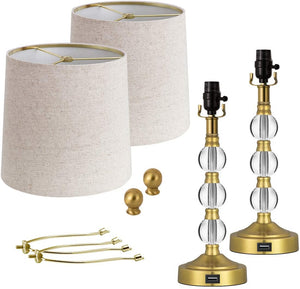 USB Table Lamps Set of 2 Accent Antique Brass - EK CHIC HOME