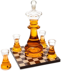 Chess Decanter Set  750ml 12" H With 2 Rook Shot Glasses 4oz - EK CHIC HOME