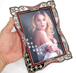Vintage Retro Brass Plated Metal Picture Frame Decorated with Crystals 5" x 7" - EK CHIC HOME