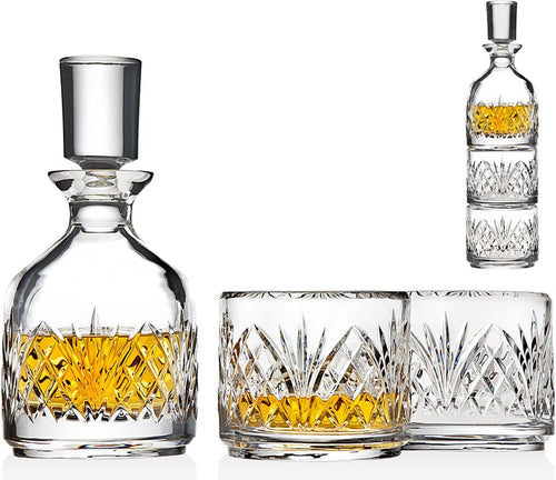 Stackable Whiskey Decanter and Whisky Glasses Dublin 3 pc set - EK CHIC HOME