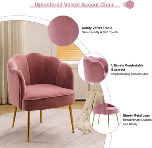 Velvet Accent Chair, Comfy Tufted Upholstered Armchair with Petal Back - EK CHIC HOME