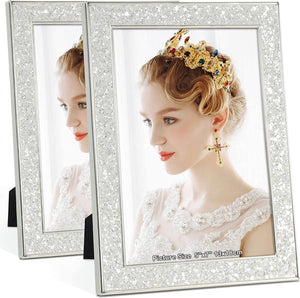 8x10 Picture Frames Pack of 2, white Bling Metal Picture Frame, - EK CHIC HOME