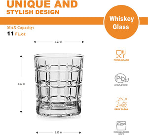 Whiskey Glasses(Set of 4)-Square c,11 oz Clear Crystal - EK CHIC HOME