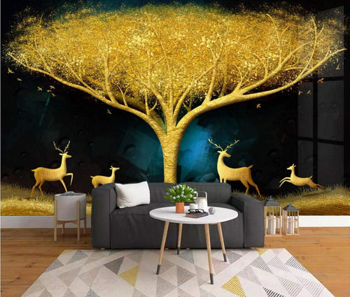 Wall Mural 3D Wallpaper Luxury Golden Tree Elk  Wall Decoration Art 200cm×140cm - EK CHIC HOME