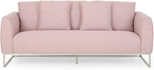 Modern Fabric 3 Seater Sofa, Light Blush and Silver - EK CHIC HOME