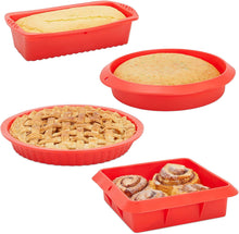 Load image into Gallery viewer, Red Silicone Bakeware 4 Piece Baking Set with Square Brownie Pan - EK CHIC HOME