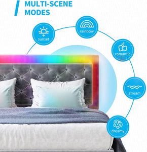 Platform Bed Frame with RGB LED Headboard, Queen Size Bed Frame with Music - EK CHIC HOME