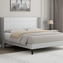 Load image into Gallery viewer, Queen Size Upholstered Platform Bed Frame with Nailhead Trim - EK CHIC HOME
