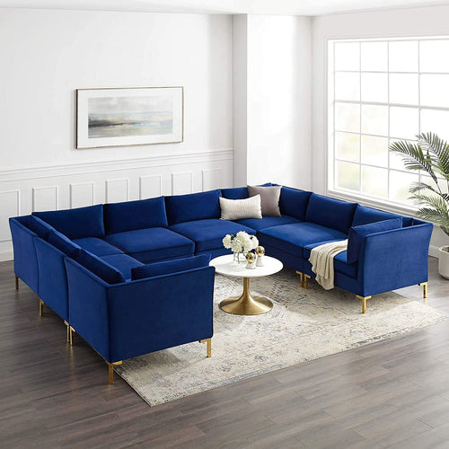 8-Piece Performance Velvet Sectional Sofa, Navy - EK CHIC HOME