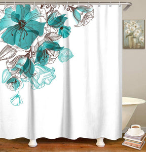 Poppy Floral Shower Curtain Set with 12 Hooks - EK CHIC HOME