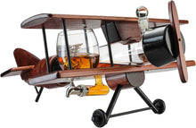 Load image into Gallery viewer, Whiskey &amp; Wine Decanter Airplane Set and Glasses Antique Wood Airplane - EK CHIC HOME