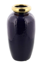 Load image into Gallery viewer, Deco Glazed Blue Ceramic Urn Vase, 10&quot; x 6&quot;, Gold - EK CHIC HOME