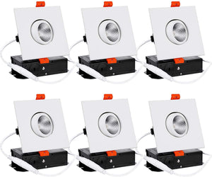 6-Pack 3 Inch LED Square Dimmable Recessed Light with J-Box - EK CHIC HOME
