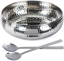 Load image into Gallery viewer, Salad Bowl and Serving Utensils - Hammered Detailing - EK CHIC HOME