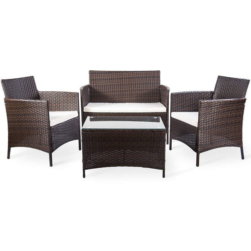 4 PC Outdoor Garden Rattan Patio Furniture Set Cushioned Seat Wicker Sofa (Brown) - EK CHIC HOME