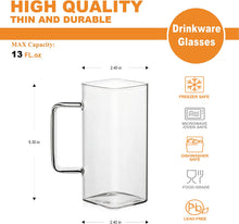 Load image into Gallery viewer, Drinking Glasses 13 oz With Handle, Set of 4 Thin Square - EK CHIC HOME