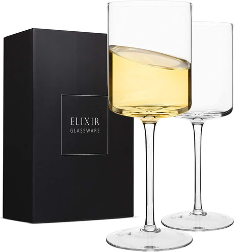 Square Wine Glasses Set of 4 - Crystal Wine Glasses 14oz in Gift Packaging - EK CHIC HOME