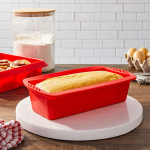 Red Silicone Bakeware 4 Piece Baking Set with Square Brownie Pan - EK CHIC HOME