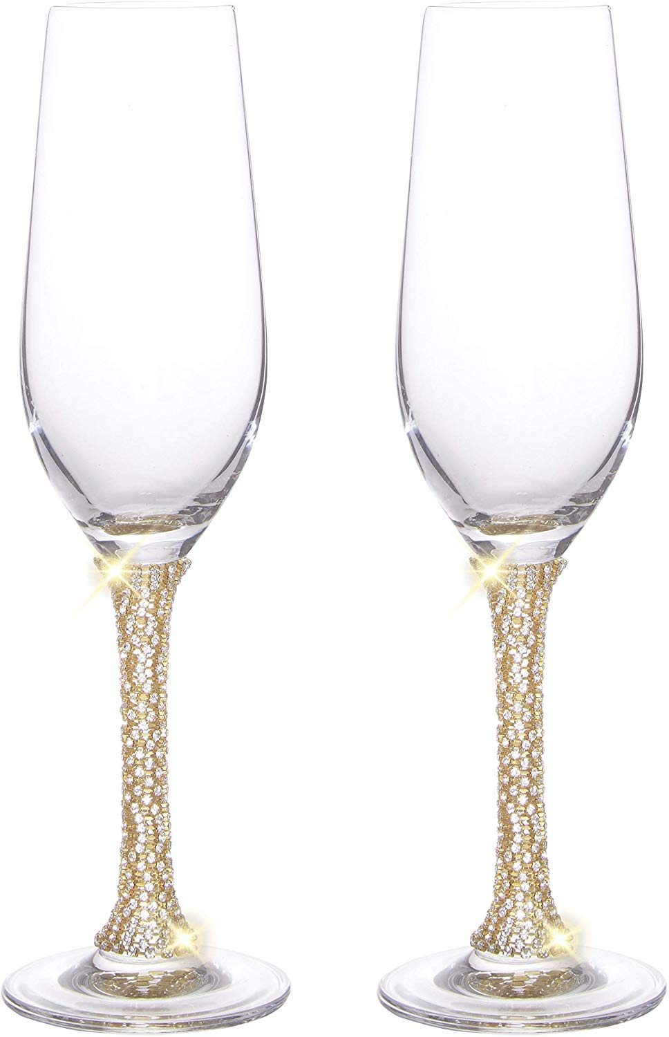 Set of 6 - Elegant Champagne Flutes with Rhinestone Embellished Stem - EK CHIC HOME