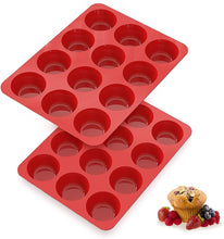 Load image into Gallery viewer, Silicone Muffin Pans Nonstick 12 Cup, 2.5 inch  - Set of 2 - EK CHIC HOME