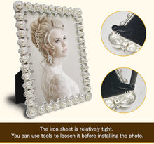 Load image into Gallery viewer, 8x10 Picture Frame Silver Plated with Pearls and Crystal Decor - EK CHIC HOME
