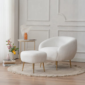 Accent Chair, White Accent Chair with Ottoman/Gold Legs - EK CHIC HOME