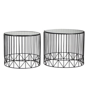 Decorative Nesting Round Set of 2 End Tables Rose Gold,Brown Glass - EK CHIC HOME