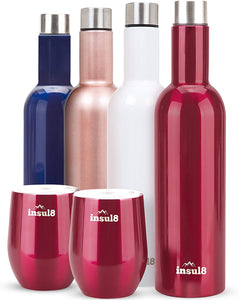 Stainless Steel Wine Bottle and 2 12 ounce Wine Tumbler Cups - EK CHIC HOME