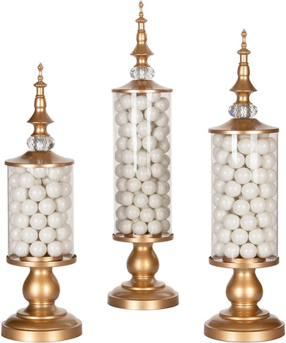 Apothecary Jars Set of 3 Clear Glass Candy Dish Holder with Metal Lids - EK CHIC HOME